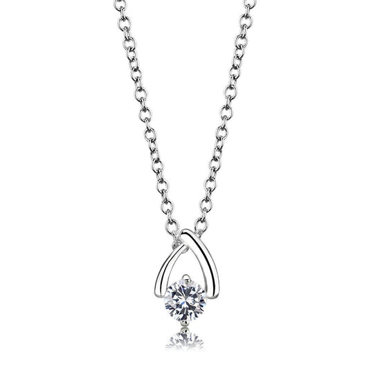 MALO4692 - Silver+ e-coating Brass Chain Pendant with AAA Grade CZ  in Clear