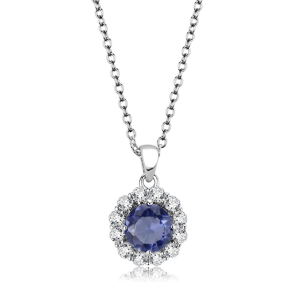 MALO4697 - Rhodium Brass Chain Pendant with Synthetic Synthetic Glass in Tanzanite