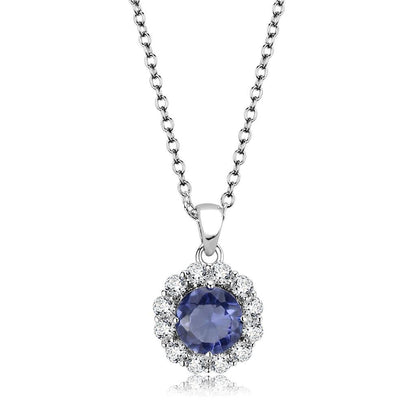 MALO4697 - Rhodium Brass Chain Pendant with Synthetic Synthetic Glass in Tanzanite