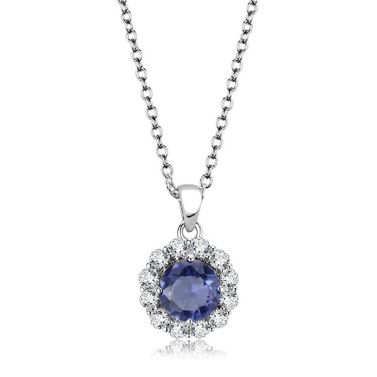 MALO4697 - Rhodium Brass Chain Pendant with Synthetic Synthetic Glass in Tanzanite