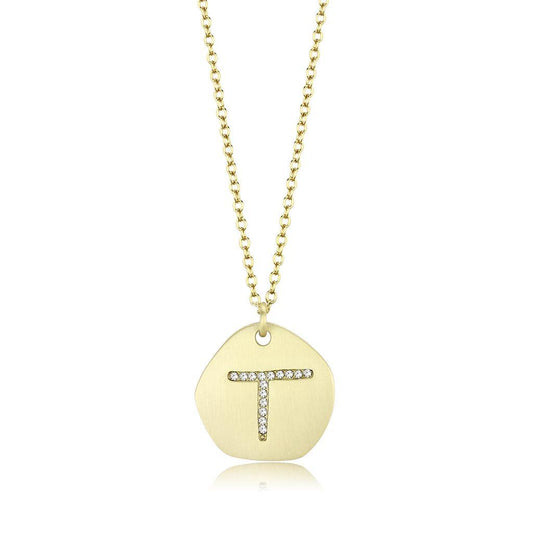 MALO4698 - Gold & Brush Brass Chain Pendant with Top Grade Crystal  in Clear