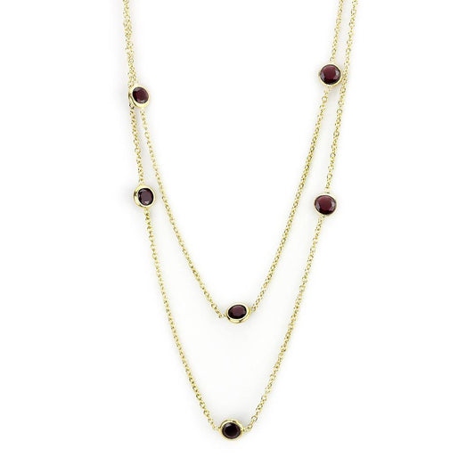 MALO4702 - Gold Brass Necklace with AAA Grade CZ  in Garnet