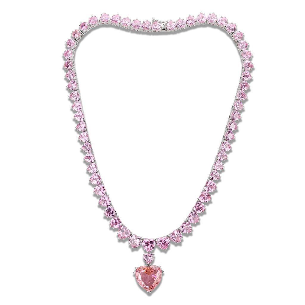 MALO4705 - Rhodium Brass Necklace with AAA Grade CZ  in Rose