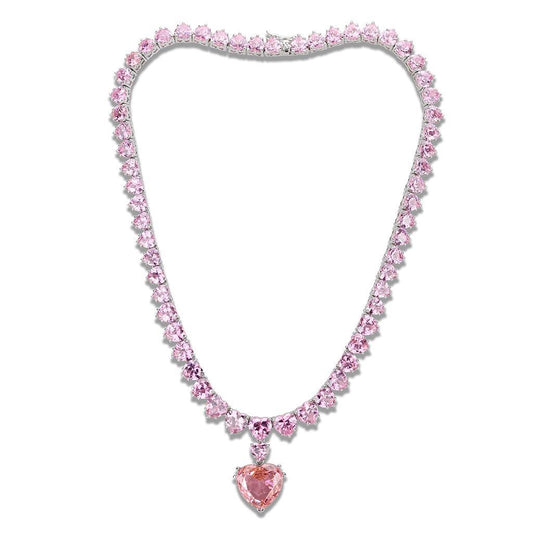 MALO4705 - Rhodium Brass Necklace with AAA Grade CZ  in Rose