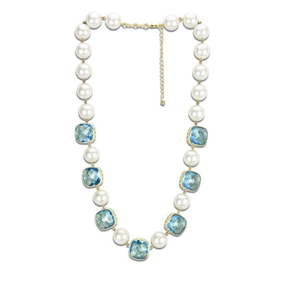 MALO4706 - Gold Brass Necklace with Synthetic Synthetic Glass in Sea Blue