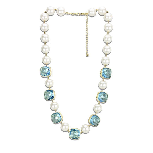 MALO4706 - Gold Brass Necklace with Synthetic Synthetic Glass in Sea Blue