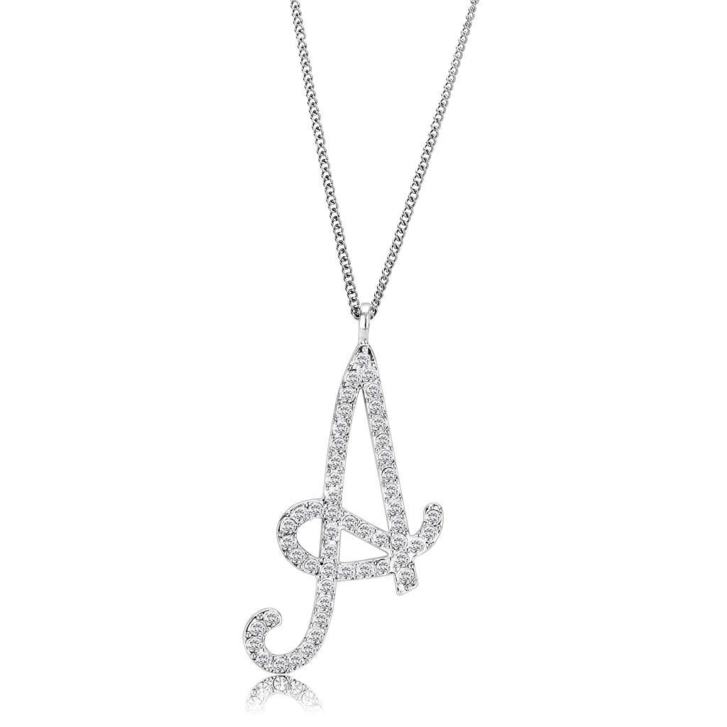 MALO4707 - Silver Brass Chain Pendant with Top Grade Crystal  in Clear