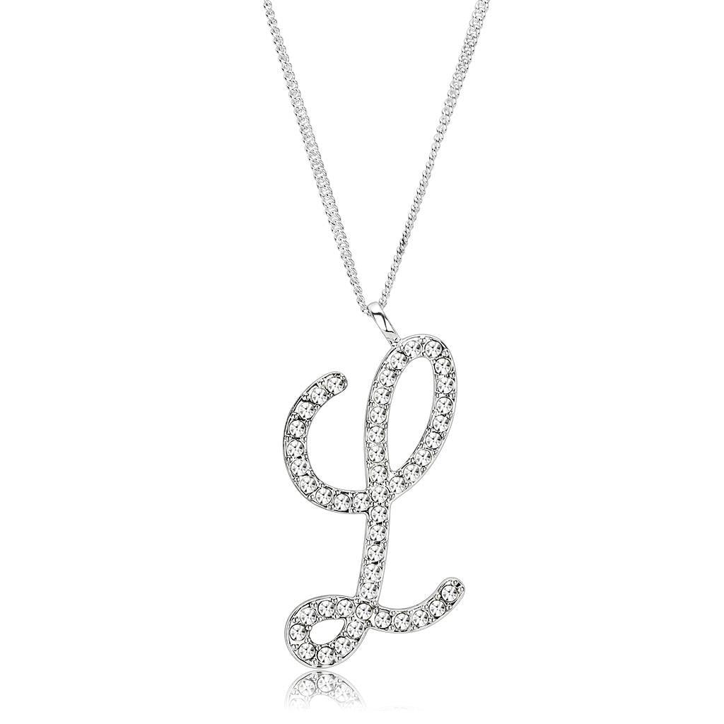 MALO4709 - Silver Brass Chain Pendant with Top Grade Crystal  in Clear