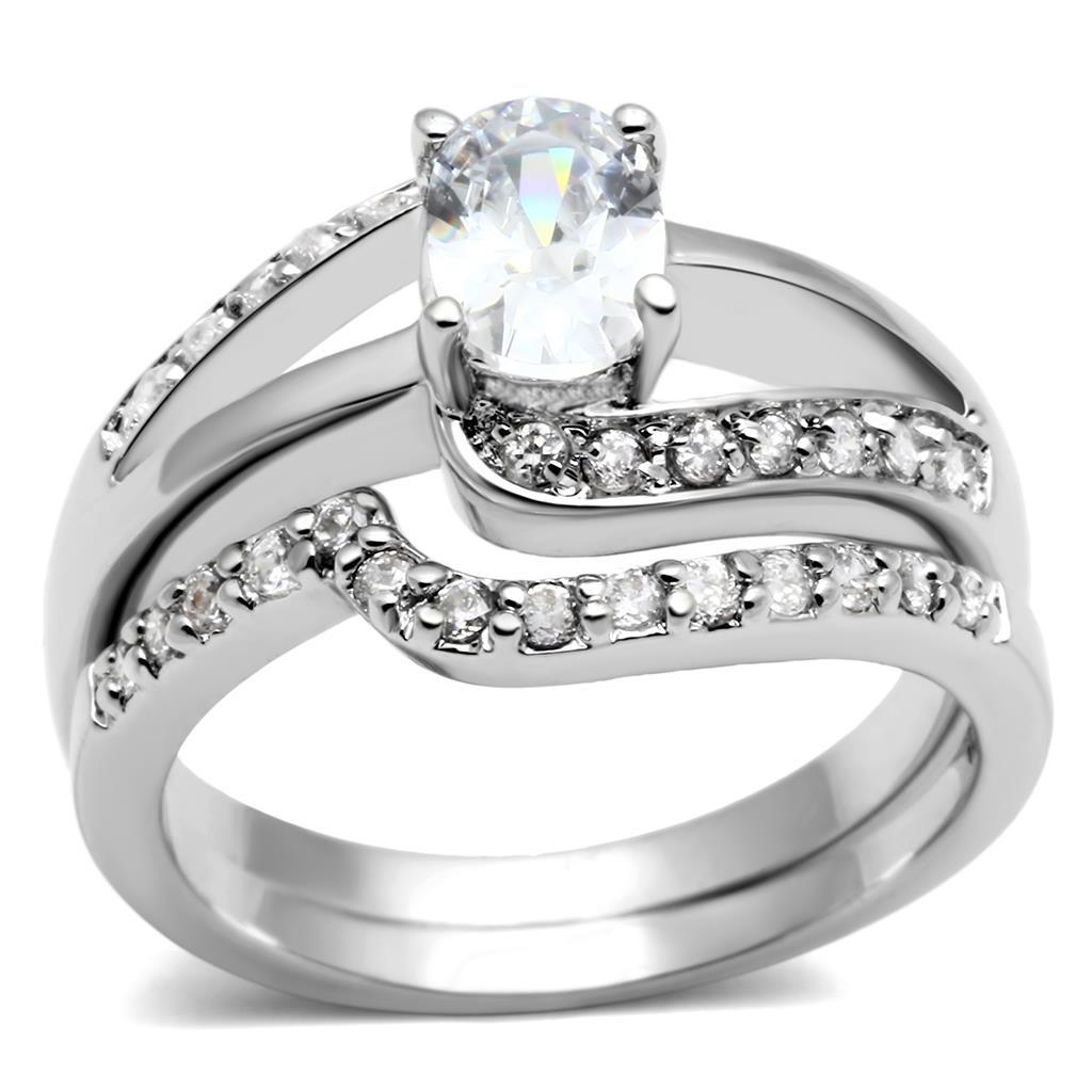 MALO4712 - Rhodium Brass Ring with AAA Grade CZ  in Clear