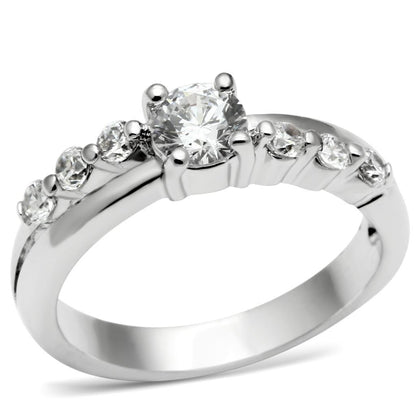 MALO4713 - Rhodium Brass Ring with AAA Grade CZ  in Clear