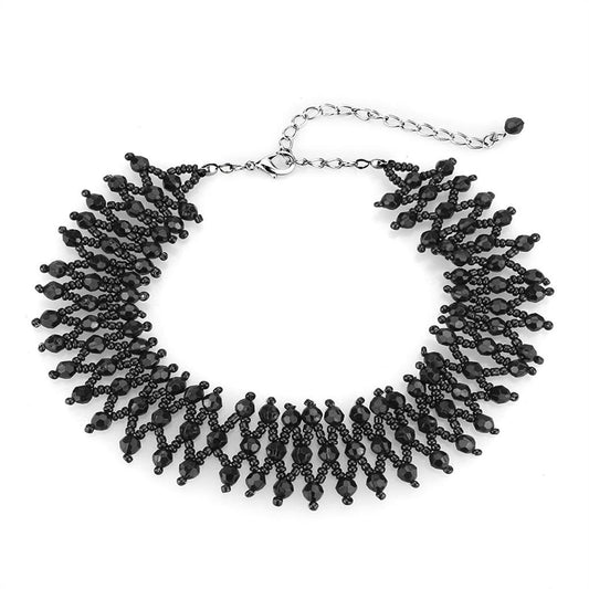 MALO4715 - Rhodium Brass Necklace with Synthetic Synthetic Glass in Jet