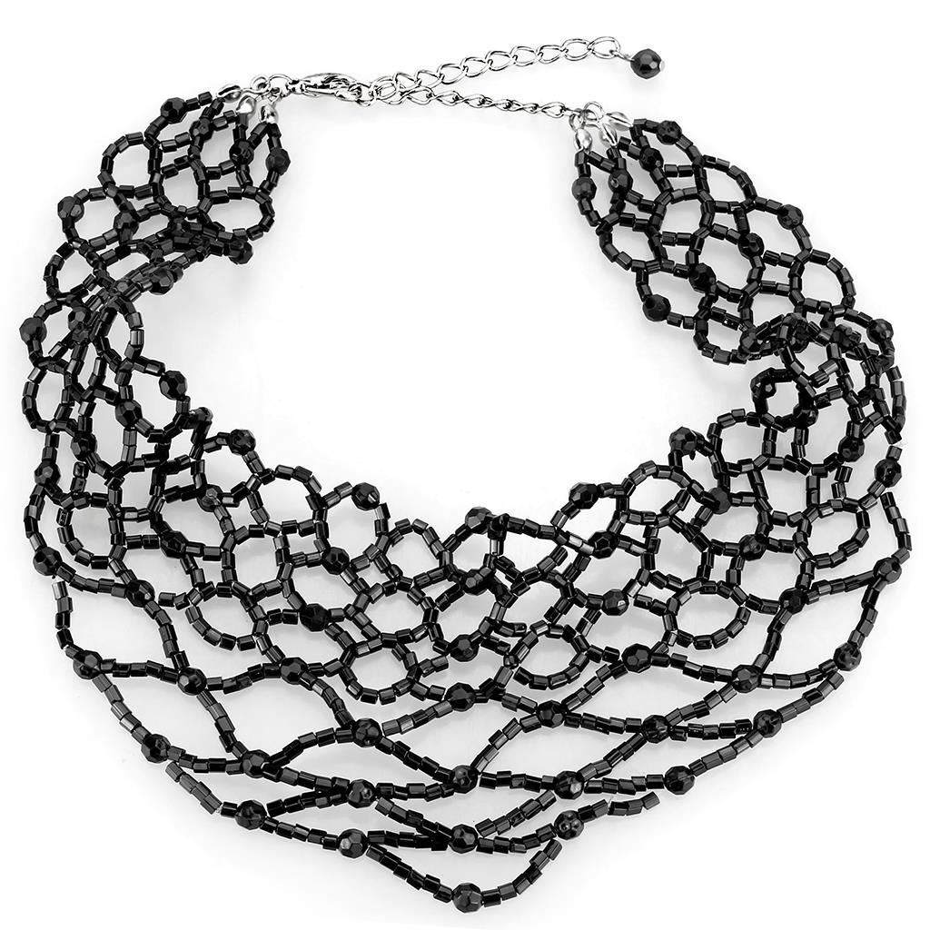 MALO4716 - Rhodium Brass Necklace with Synthetic Synthetic Glass in Jet
