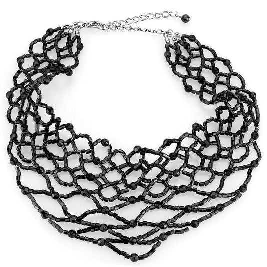 MALO4716 - Rhodium Brass Necklace with Synthetic Synthetic Glass in Jet