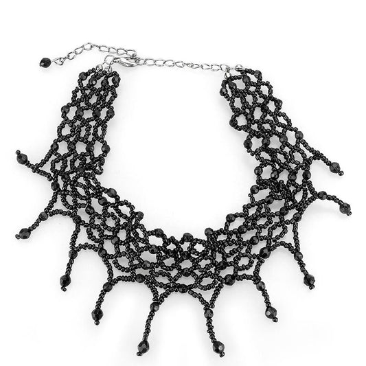 MALO4717 - Rhodium Brass Necklace with Synthetic Synthetic Glass in Jet