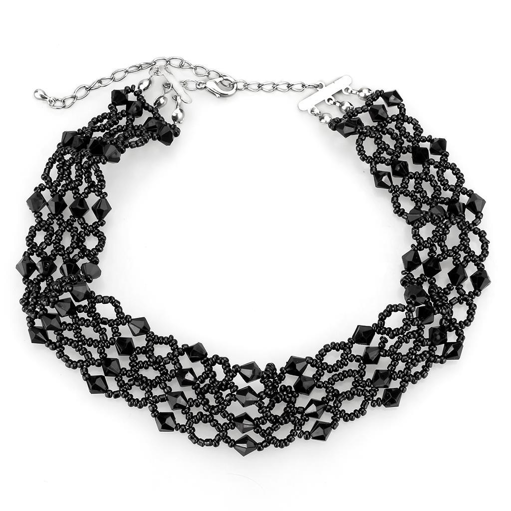 MALO4718 - Rhodium Brass Necklace with Synthetic Synthetic Glass in Jet