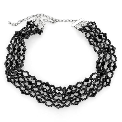 MALO4718 - Rhodium Brass Necklace with Synthetic Synthetic Glass in Jet