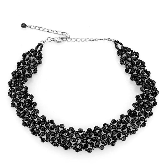 MALO4720 - Rhodium Stainless Steel Necklace with Synthetic Synthetic Glass in Jet