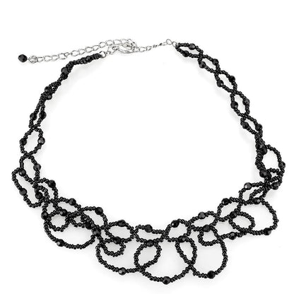 MALO4721 - Rhodium Brass Necklace with Synthetic Synthetic Glass in Jet