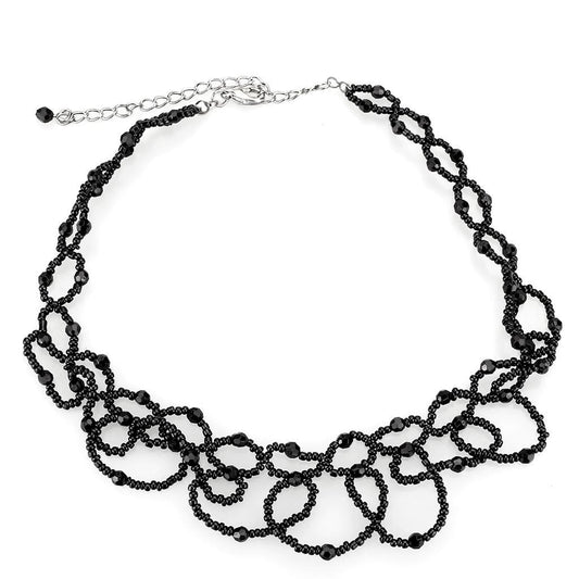 MALO4721 - Rhodium Brass Necklace with Synthetic Synthetic Glass in Jet