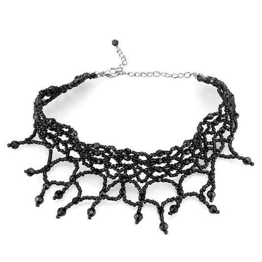 MALO4722 - Rhodium Brass Necklace with Synthetic Synthetic Glass in Jet