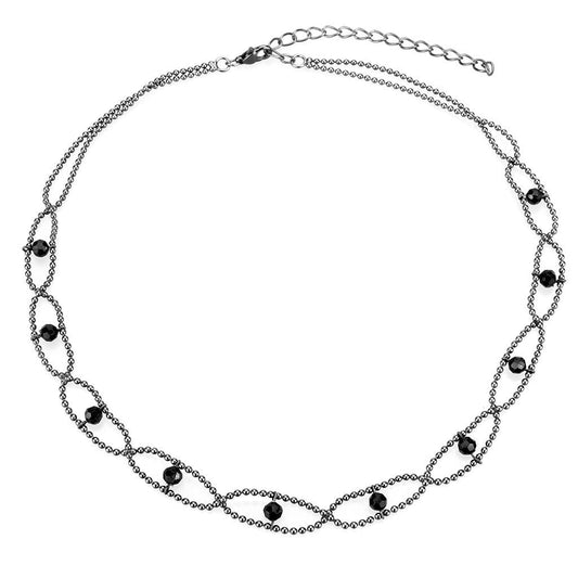 MALO4723 - Ruthenium White Metal Necklace with Synthetic Synthetic Glass in Jet