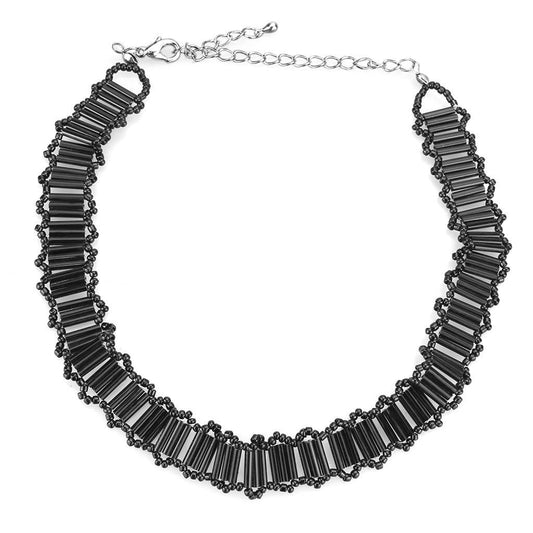 MALO4724 - Rhodium White Metal Necklace with Synthetic Synthetic Glass in Jet
