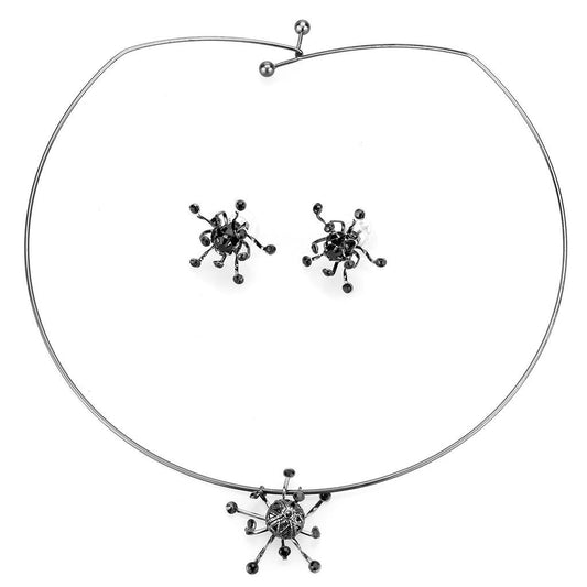 MALO4726 - Ruthenium White Metal Jewelry Sets with Top Grade Crystal  in Jet