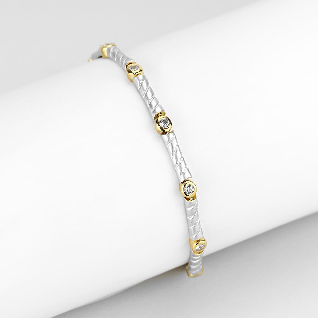 MALO4734 - Gold+Rhodium Brass Bracelet with AAA Grade CZ  in Clear