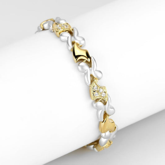 MALO4736 - Gold+Rhodium Brass Bracelet with AAA Grade CZ  in Clear