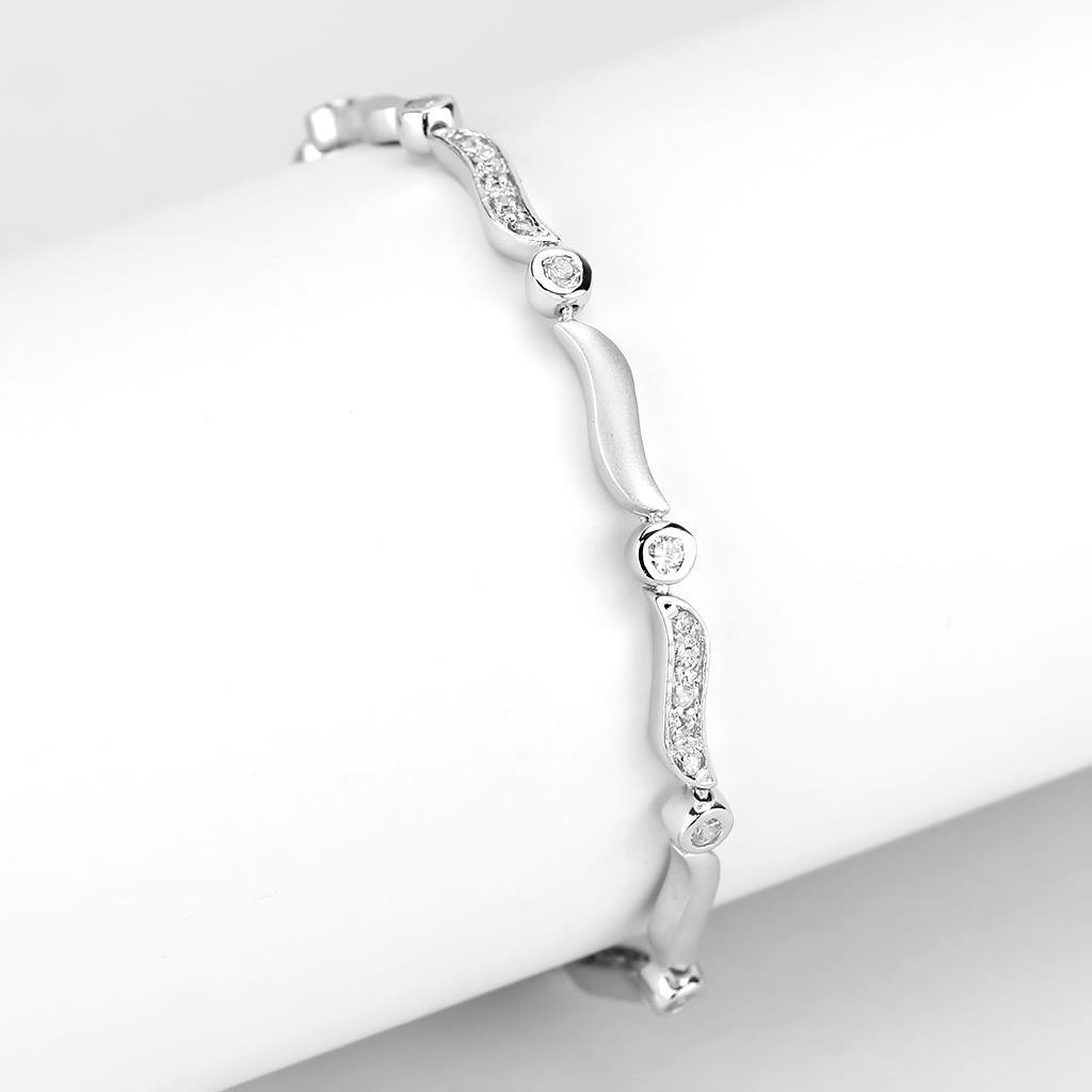 MALO4740 Matte Rhodium & Rhodium Brass Bracelet with AAA Grade CZ in Clear