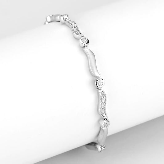 MALO4740 Matte Rhodium & Rhodium Brass Bracelet with AAA Grade CZ in Clear