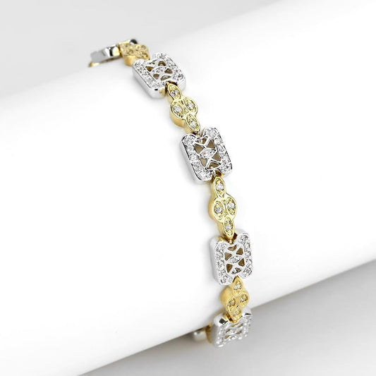 MALO4741 - Gold+Rhodium Brass Bracelet with AAA Grade CZ  in Clear