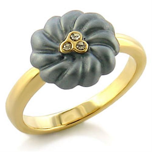 MALO503 - Gold White Metal Ring with Top Grade Crystal  in Black Diamond