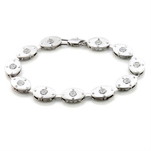 MALO581 - Matte Rhodium & Rhodium Brass Bracelet with AAA Grade CZ  in Clear