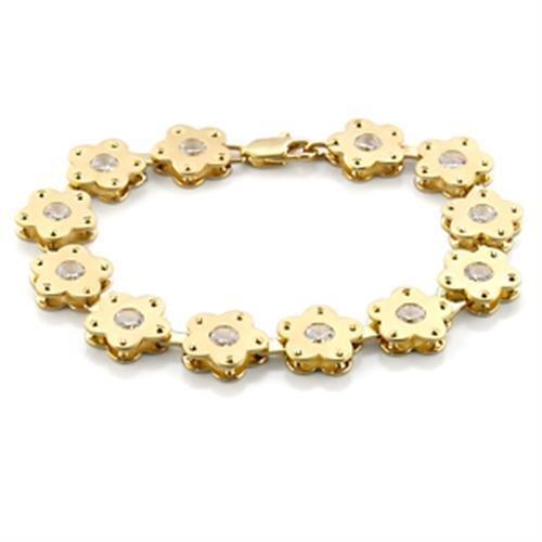 MALO596 - Matte Gold & Gold Brass Bracelet with AAA Grade CZ  in Clear