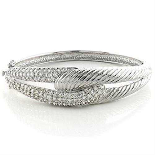MALO614 - Rhodium Brass Bangle with AAA Grade CZ  in Clear