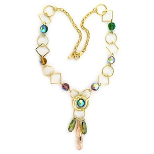 MALO721 - Gold Brass Necklace with Synthetic Glass Bead in Multi Color