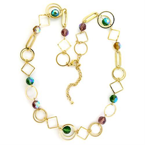 MALO723 - Gold Brass Necklace with Synthetic Glass Bead in Multi Color