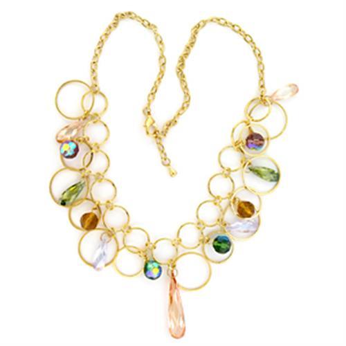 MALO724 - Gold Brass Necklace with AAA Grade CZ  in Multi Color
