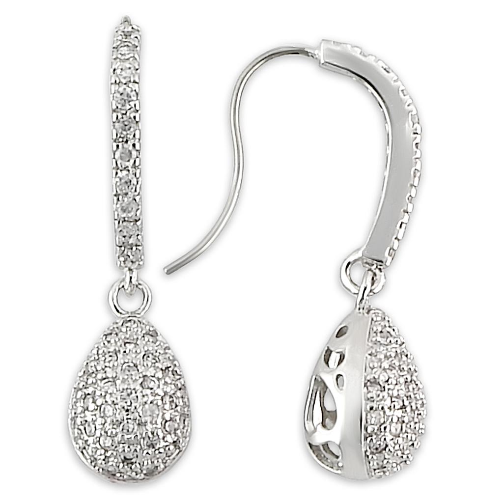 MALO892 - Rhodium Brass Earrings with AAA Grade CZ  in Clear