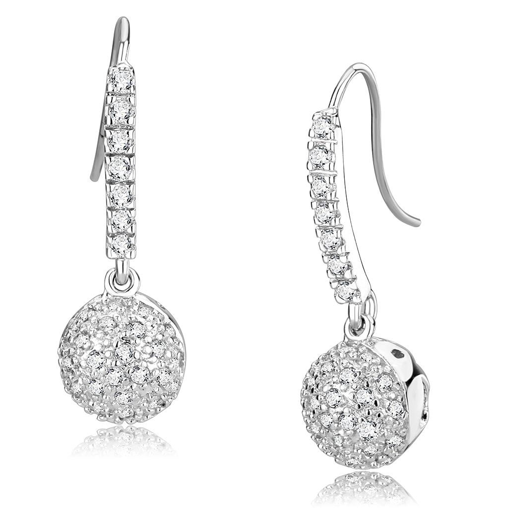 MALO893 - Rhodium Brass Earrings with AAA Grade CZ  in Clear