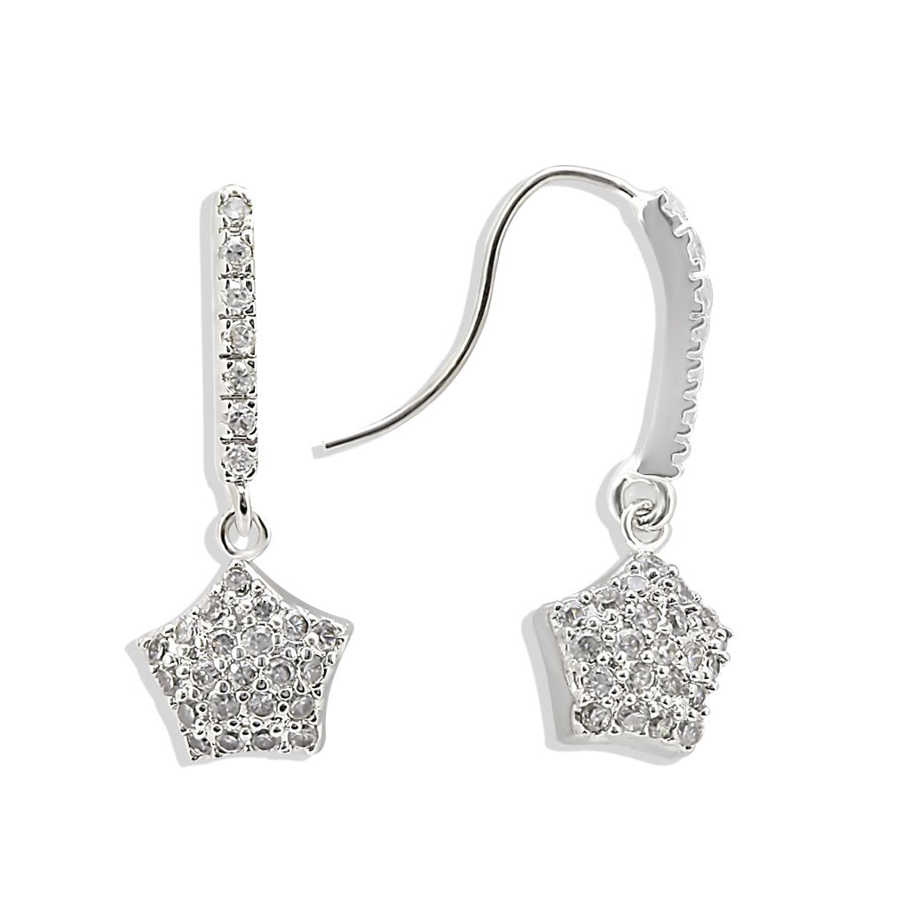 MALO895 Rhodium Brass Earrings with AAA Grade CZ in Clear