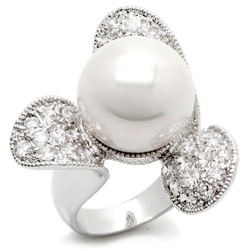 MALO896 - Rhodium Brass Ring with AAA Grade CZ  in Clear