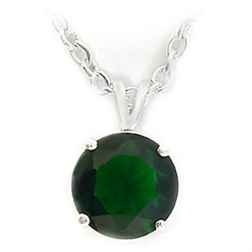 MALOA072 - Silver Brass Chain Pendant with Synthetic Spinel in Emerald