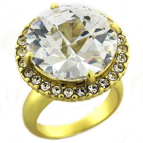 MALOA1001 - Matte Gold Brass Ring with AAA Grade CZ  in Clear