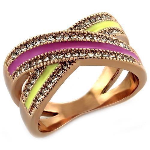 MALOA1059 IP Rose Gold(Ion Plating) Brass Ring with Top Grade Crystal in Clear