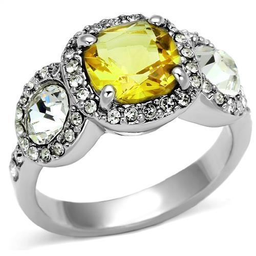 MALOA1068 - Rhodium Brass Ring with Synthetic Synthetic Glass in Citrine Yellow