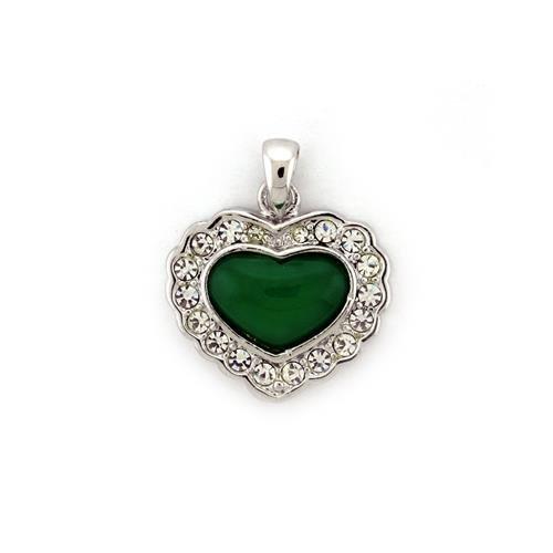 MALOA1308 - Rhodium platina Pendant with Synthetic Jade in Emerald