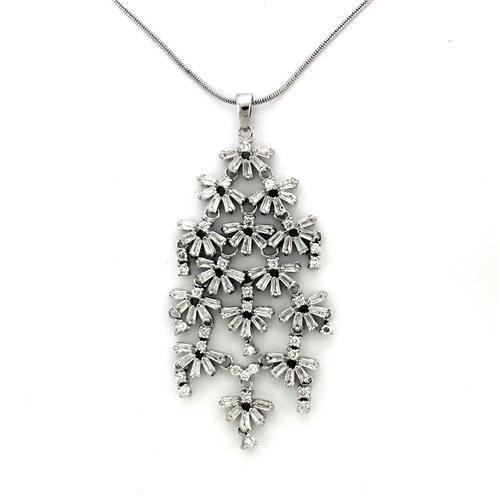 MALOA1311 - Rhodium Brass Chain Pendant with AAA Grade CZ  in Clear