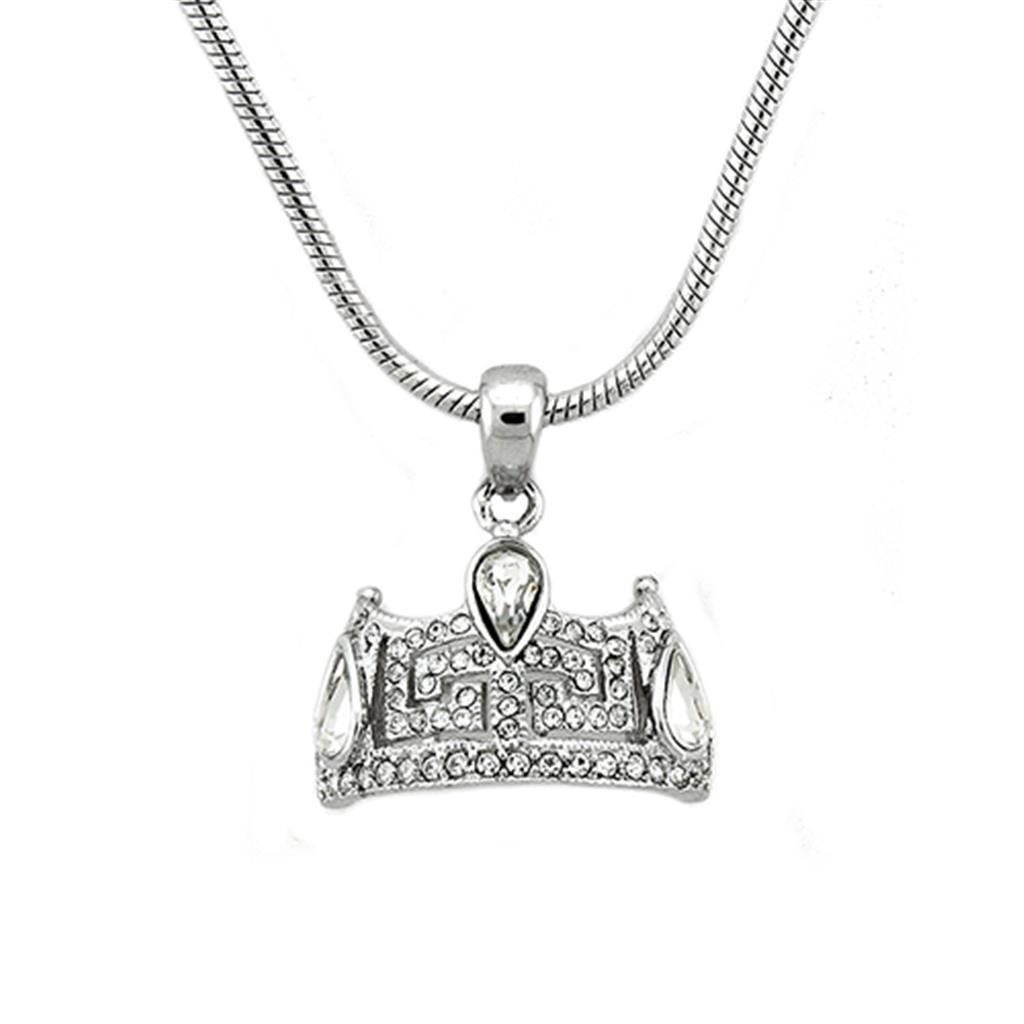 MALOA1353 - Rhodium Brass Chain Pendant with Top Grade Crystal  in Clear